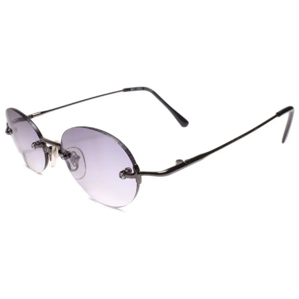 Genuine Vintage 80s Style Hip Hop Dapper Round Sunglasses Rimless Gunmetal Frame